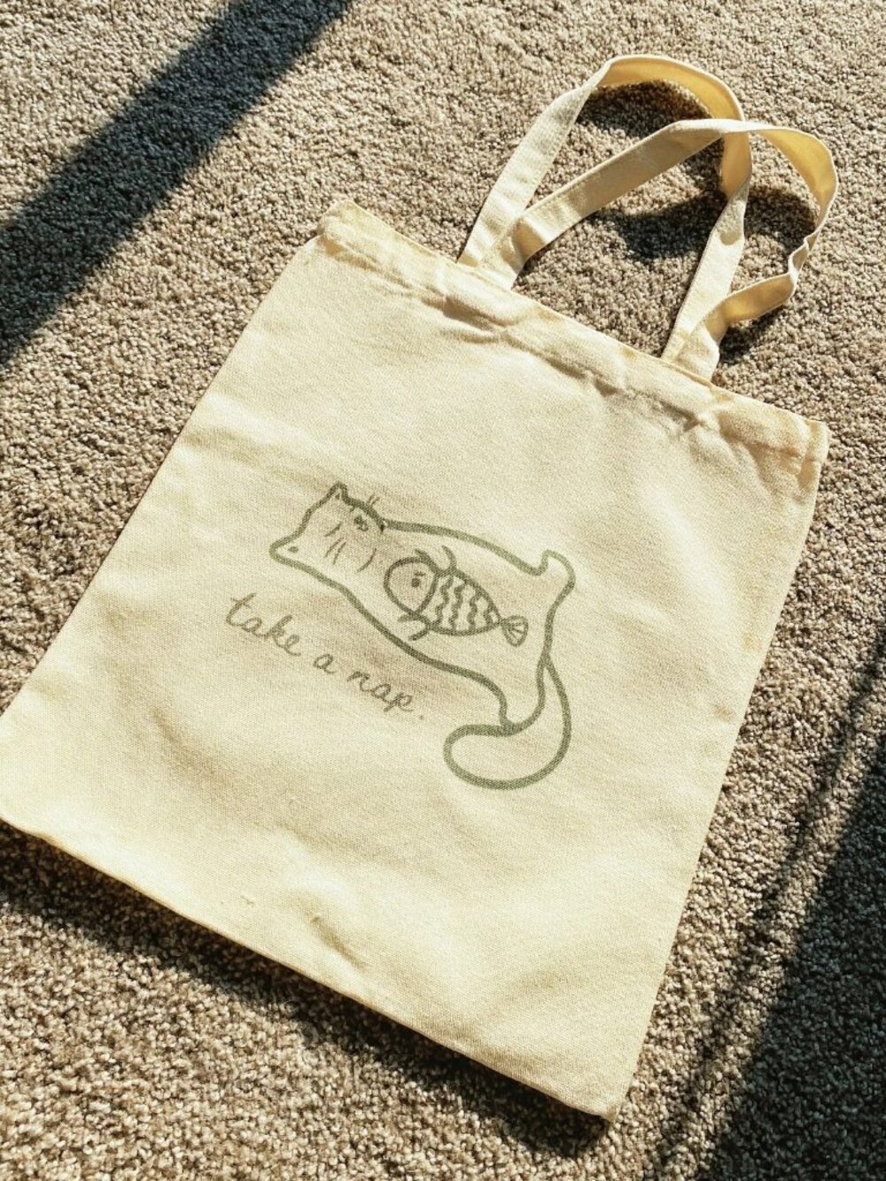 Cute Cat Canvas Tote Bag Reusable Eco Shopping Book Bag Beige Cotton